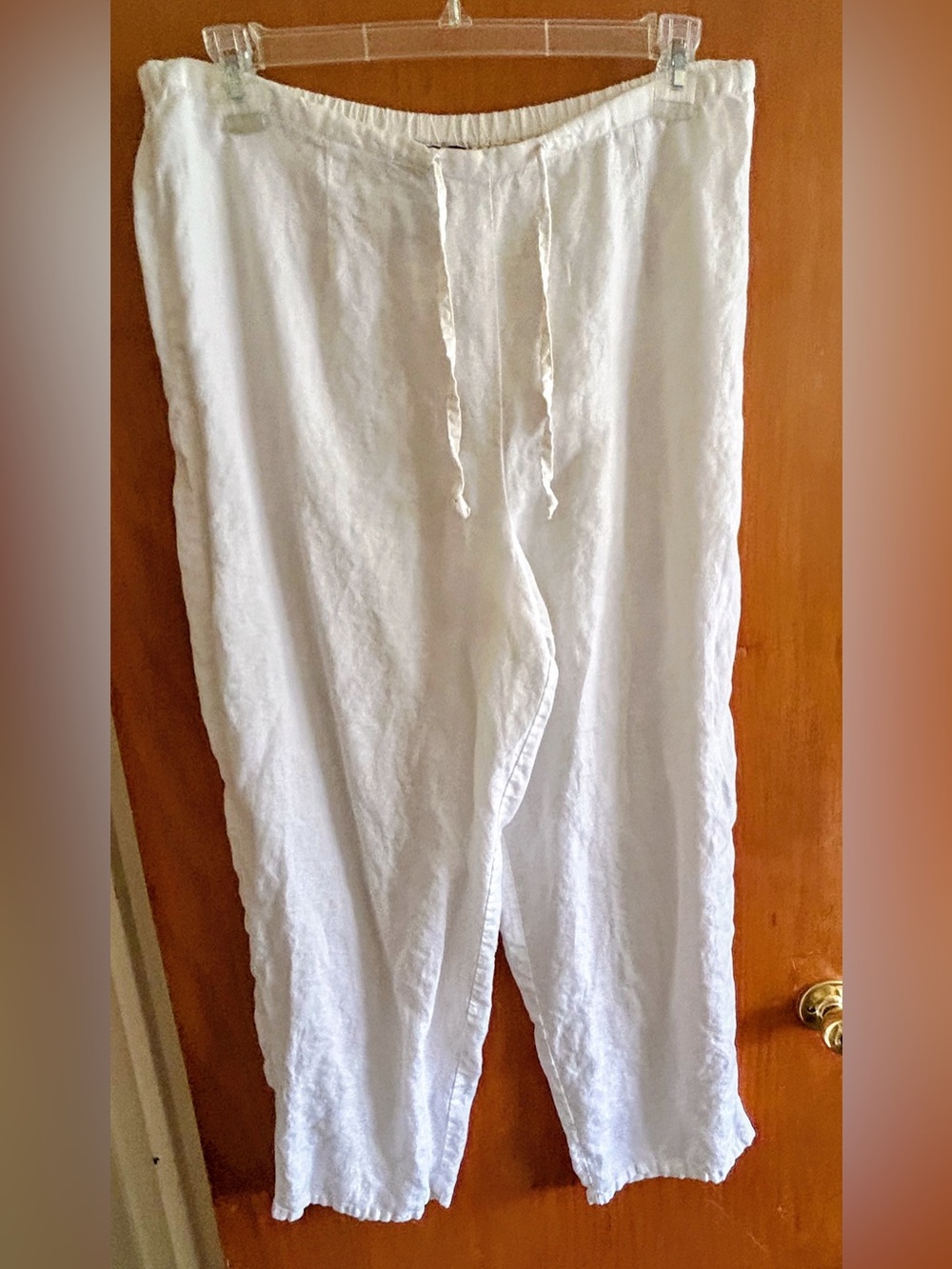Classic White 100% Linen Drawstring Pants